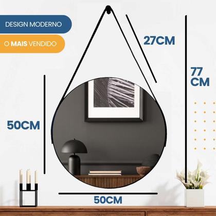 Imagem de Espelho Decorativo Redondo Adnet 50cm com Alça e Suporte para Quarto Sala Banheiro