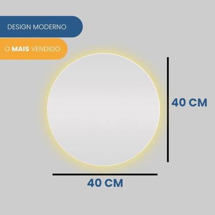 Imagem de Espelho Decorativo Redondo com Led 40cm Parte Traseira de Parede para Quarto Sala Banheiro