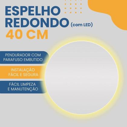 Imagem de Espelho Decorativo Redondo com Led 40cm Parte Traseira de Parede para Quarto Sala Banheiro