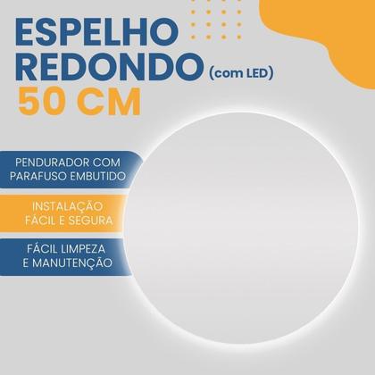 Imagem de Espelho Decorativo Redondo com Led 50cm Parte Traseira de Parede para Sala Banheiro Quarto