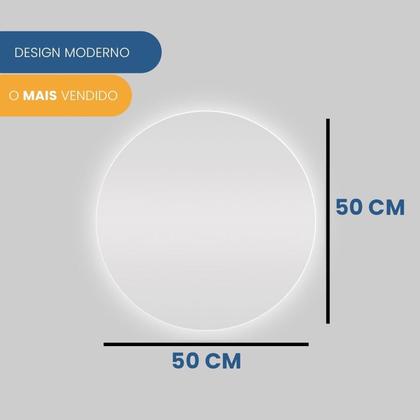 Imagem de Espelho Decorativo Redondo com Led 50cm Parte Traseira de Parede para Sala Banheiro Quarto