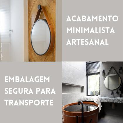 Imagem de Espelho Decorativo Sala Alça Em Couro 60cm + Suporte Pino