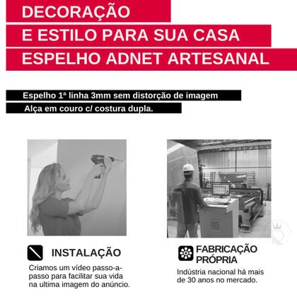 Imagem de Espelho Decorativo Sala Alça Em Couro 60cm + Suporte Pino