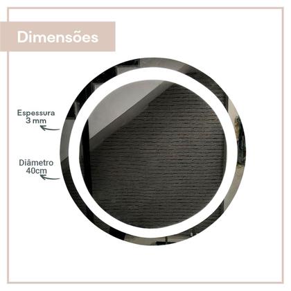 Imagem de Espelho Decorativo Vidro Redondo Lapidado Led Banheiro 40cm Com Fonte Acompanha Dupla Fita Dupla Face Para Decoração