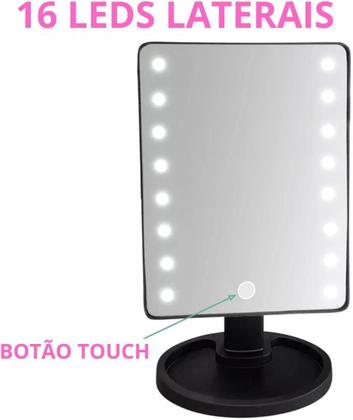 Imagem de Espelho Emoldurado De Mesa, Com Led E Suporte De Plástico, Para Maquiagem Com 16 Leds