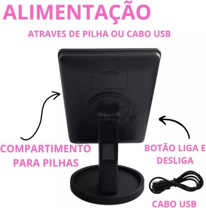 Imagem de Espelho Emoldurado De Mesa, Com Led E Suporte De Plástico, Para Maquiagem Com 16 Leds
