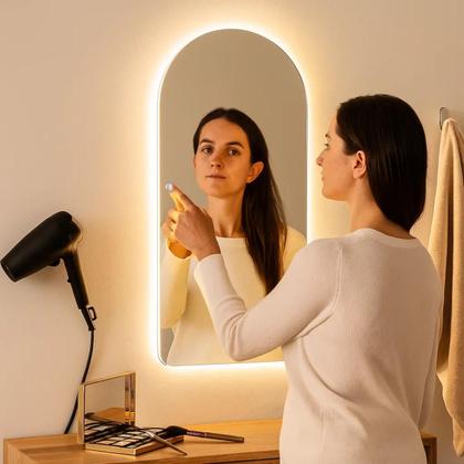 Imagem de Espelho Grande 110x40cm Corpo Inteiro LED Touch Bivolt 3 Cores Quente Neutra Fria Para Quarto Sala Banheiro Vidro 3mm Sem Moldura LOPAZZI