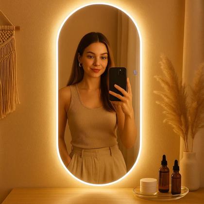 Imagem de Espelho Grande 110x40cm Corpo Inteiro para Quarto Sala Banheiro com LED Touch Bivolt  3 Cores Quente Neutra Fria Vidro 3mm Sem Moldura LOPAZZI