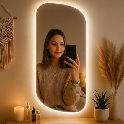 Imagem de Espelho Grande 110x40cm Corpo Inteiro para Quarto Sala Banheiro com LED Touch Bivolt  3 Cores Quente Neutra Fria Vidro 3mm Sem Moldura LOPAZZI