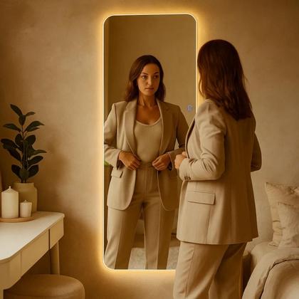 Imagem de Espelho Grande 150x40cm Corpo Inteiro com LED Touch Bivolt 3 Cores Quente Neutra Fria Para Quarto Sala Vidro 3mm Sem Moldura LOPAZZI