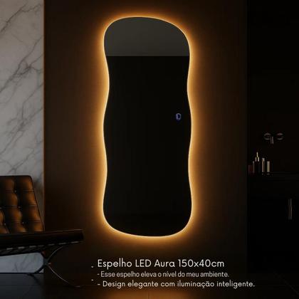 Imagem de Espelho Grande 150x40cm Corpo Inteiro para Quarto Sala com LED Touch Bivolt  3 Cores Quente Neutra Fria Vidro 3mm Sem Moldura LOPAZZI