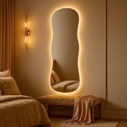 Imagem de Espelho Grande 150x40cm Corpo Inteiro para Quarto Sala com LED Touch Bivolt  3 Cores Quente Neutra Fria Vidro 3mm Sem Moldura LOPAZZI