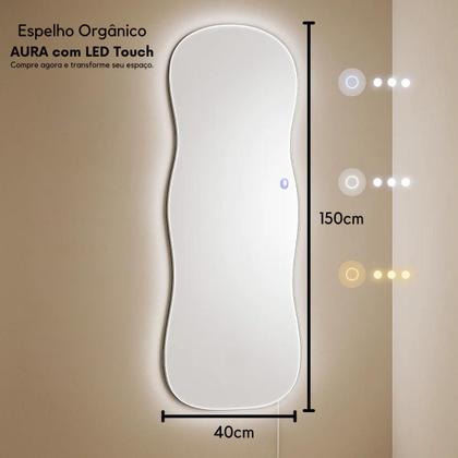 Imagem de Espelho Grande 150x40cm Corpo Inteiro para Quarto Sala com LED Touch Bivolt  3 Cores Quente Neutra Fria Vidro 3mm Sem Moldura LOPAZZI