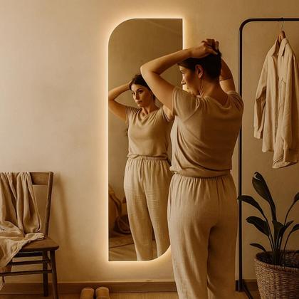 Imagem de Espelho Grande 150x40cm Corpo Inteiro para Quarto Sala com LED Touch Bivolt  3 Cores Quente Neutra Fria Vidro 3mm Sem Moldura LOPAZZI