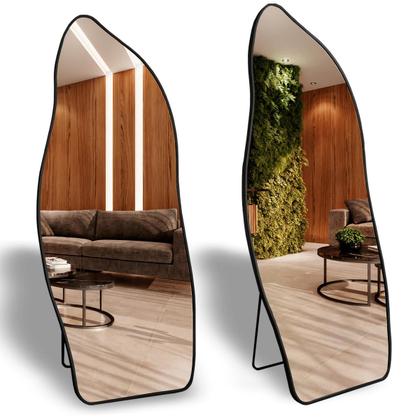 Imagem de Espelho Grande Corpo Inteiro com Moldura Metal Orgânico 170x70cm com Suporte de Chão