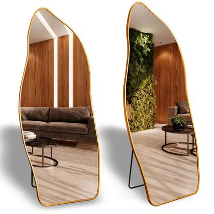 Imagem de Espelho Grande Corpo Inteiro com Moldura Metal Orgânico 170x70cm com Suporte de Chão