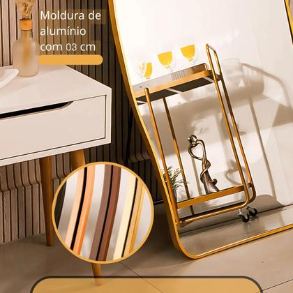 Imagem de Espelho Grande Corpo Inteiro com Moldura Metal Orgânico 170x70cm com Suporte de Chão