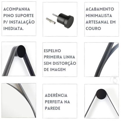 Espelho Grande De Mesa Alça Em Couro 60cm C/ Suporte - Rei dos Vidros Imagem de Espelho Grande De Mesa Alça Em Couro 60cm C/ Suporte