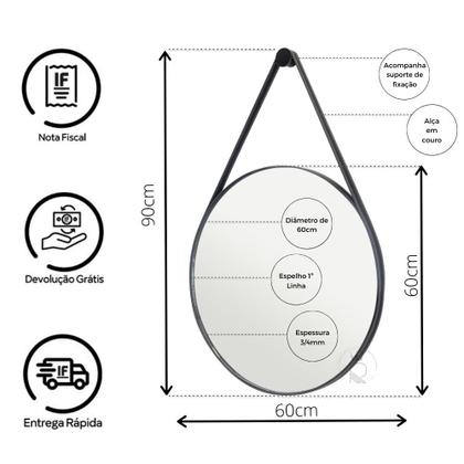 Espelho Grande De Mesa Alça Em Couro 60cm C/ Suporte - Rei dos Vidros Imagem de Espelho Grande De Mesa Alça Em Couro 60cm C/ Suporte