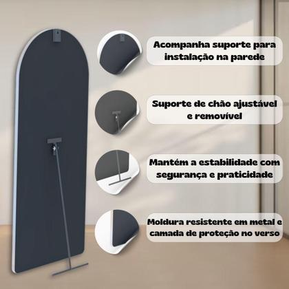 Imagem de Espelho Grande Oval com Suporte de Chão Base Reta 170x70 Corpo Inteiro Moldura de metal