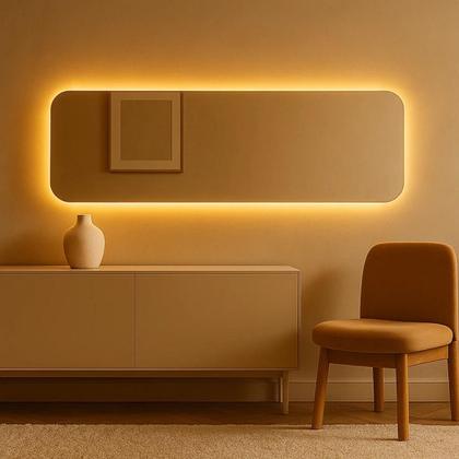 Imagem de Espelho Grande Retangular 150x40 Decoração Corpo Inteiro com LED - Luz fria e Luz quente