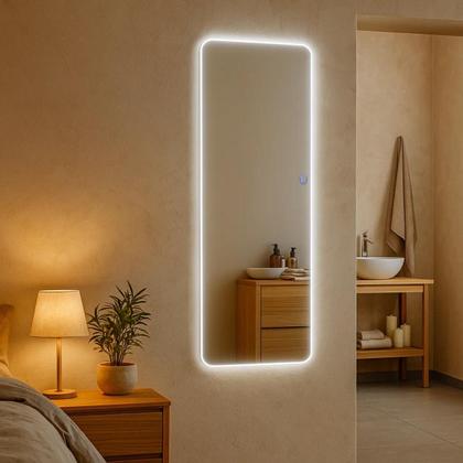 Imagem de Espelho Grande Retangular 150x40 Decoração Corpo Inteiro com LED - Luz fria e Luz quente