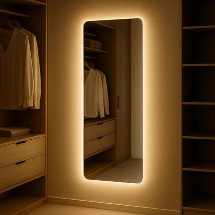 Imagem de Espelho Grande Retangular 150x40 Decoração Corpo Inteiro com LED - Luz fria e Luz quente