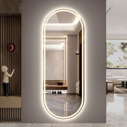 Imagem de Espelho jateado Oval Iluminado com led quente - 50x80cm