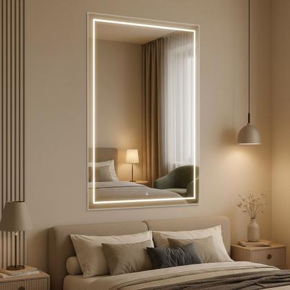 Imagem de Espelho Jateado Retangular Com Led 3 Cores 70x90cm Lapidado e Touch