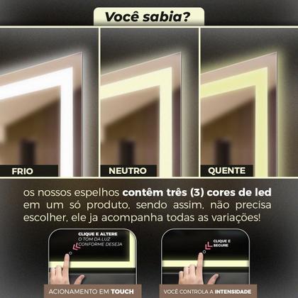Imagem de Espelho Jateado Retangular Com Led 3 Cores 70x90cm Lapidado e Touch