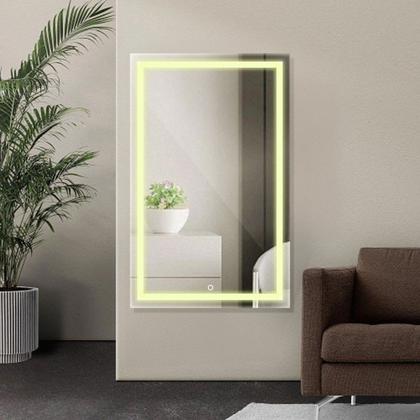 Imagem de Espelho Jateado Retangular Com Led 3 Cores 70x90cm Lapidado e Touch