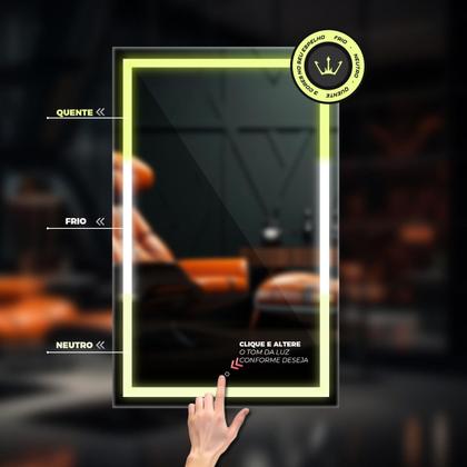 Imagem de Espelho Jateado Retangular Com Led 3 Cores 70x90cm Lapidado e Touch