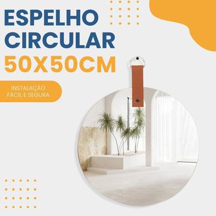 Imagem de Espelho Lapidado Redondo 50cm com Pendurador e Argola para Banheiro Quarto Sala