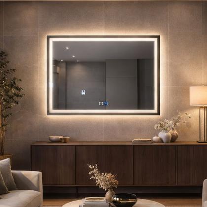 Imagem de Espelho LED Banheiro de Parede Touch 3 Cores de Luz Com Desembaçador e Display Digital 60x80 cm Bivolts