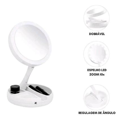 Imagem de Espelho Led De Mesa Organizador Maquiagem Porta Objetos Ring Light Aumento 10x Cabo Dupla Face Usb