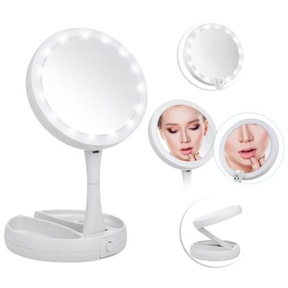 Imagem de Espelho Led Dupla Face Portátil Dobrável Iluminado Zoom 10x