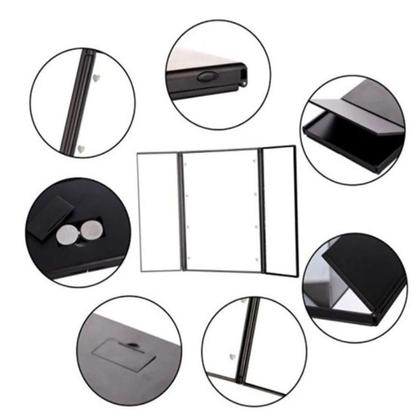 Imagem de Espelho Led Maquiagem Bolsa Triplo Com Aumento Dobravel Portatil Iluminacao Mesa Bancada Viagem
