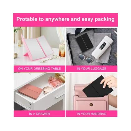 Imagem de Espelho Led Maquiagem Bolsa Triplo Com Aumento Dobravel Portatil Iluminacao Mesa Bancada Viagem