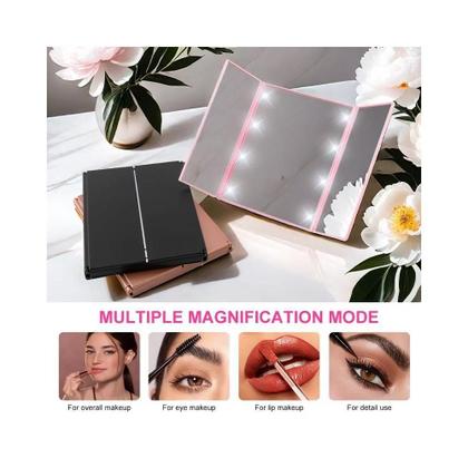 Imagem de Espelho Led Maquiagem Bolsa Triplo Com Aumento Dobravel Portatil Iluminacao Mesa Bancada Viagem