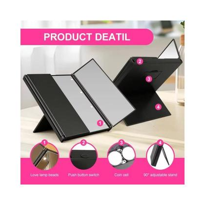 Imagem de Espelho Led Maquiagem De Bolsa Triplo Com Aumento Dobravel Portatil Iluminacao Mesa Bancada Viagem Camarim