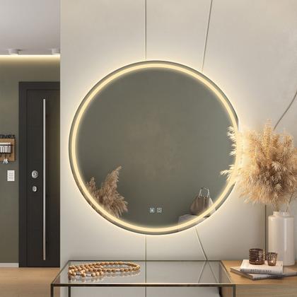 Imagem de Espelho LED Redondo 3 Cores Banheiro Dual Touch com Desembaçador 110V