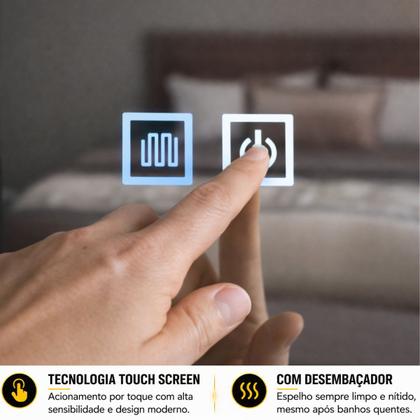 Imagem de Espelho Led Redondo Para Banheiro Touch 3 Cores de Luz Com Desembaçador e Display Digital 80x80cm