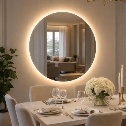 Imagem de Espelho Led Redondo Touch 3 Cores de Luz Com Desembaçador e Display Digital 80x80cm Bilvolts