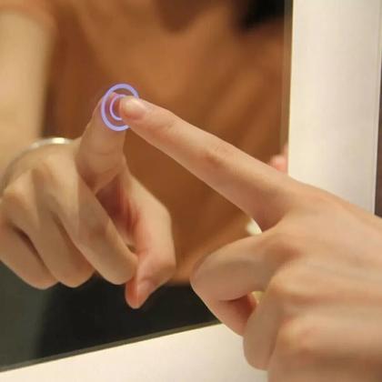 Imagem de Espelho LED Retangular Jateado 3 Cores Touch Screen Camarim Maquiagem