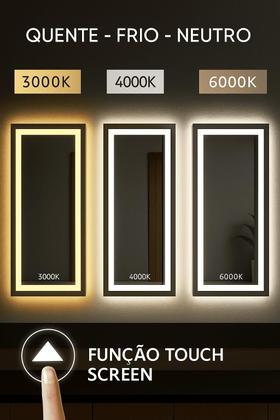 Imagem de Espelho LED Retangular Jateado 3 Cores Touch Screen Camarim Maquiagem