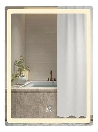 Imagem de Espelho LED Retangular Jateado 3 Cores Touch Screen Camarim Maquiagem