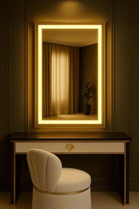 Imagem de Espelho LED Retangular Jateado 3 Cores Touch Screen Camarim Maquiagem