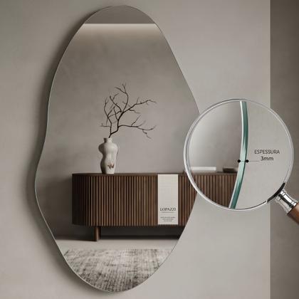 Imagem de Espelho Lopazzi Orgânico Grande Decorativo 70x50 Vidro Luxo Banheiro Sala Quarto Hall com suporte e Borda Polida