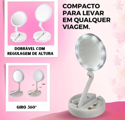 Imagem de Espelho Maquiagem Aumento 10x Dupla Luz Led Organizador Usb