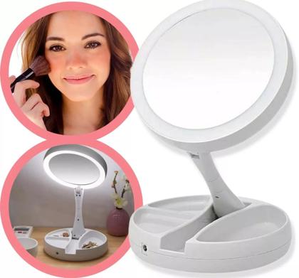 Imagem de Espelho Maquiagem Aumento 10x Dupla Luz Led Organizador Usb